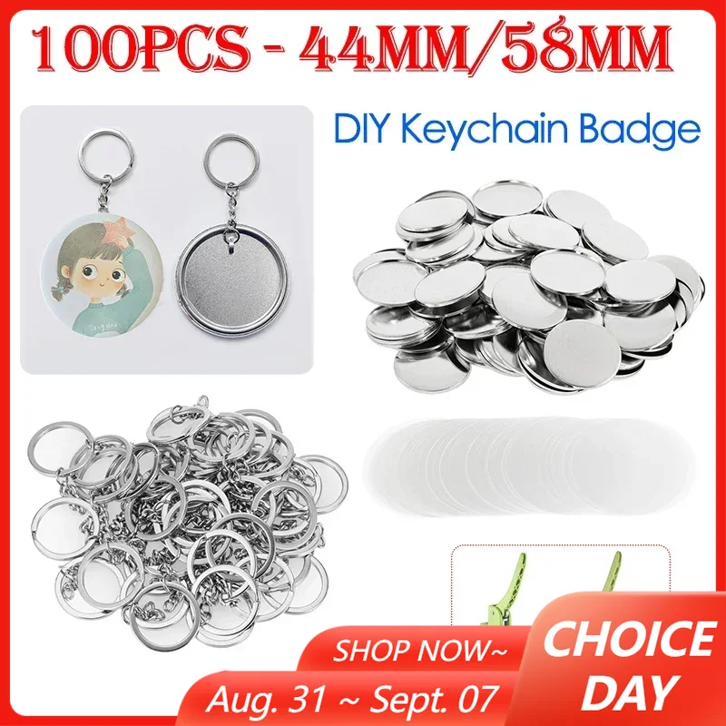 Button Badge Blank - 100 peças 44mm 58mm chaveiros crachá